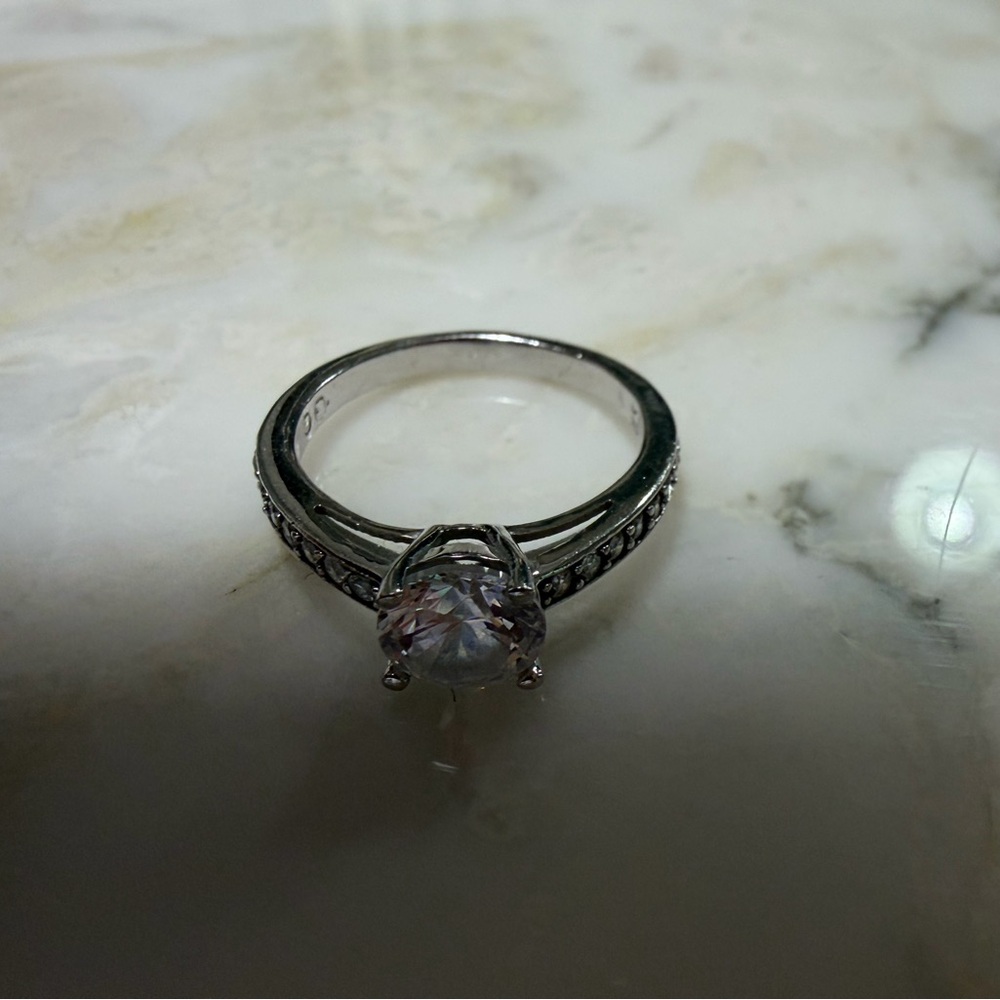 Swarovski Silver-Tone Round Clear Crystal Solitaire Ring, Size 52